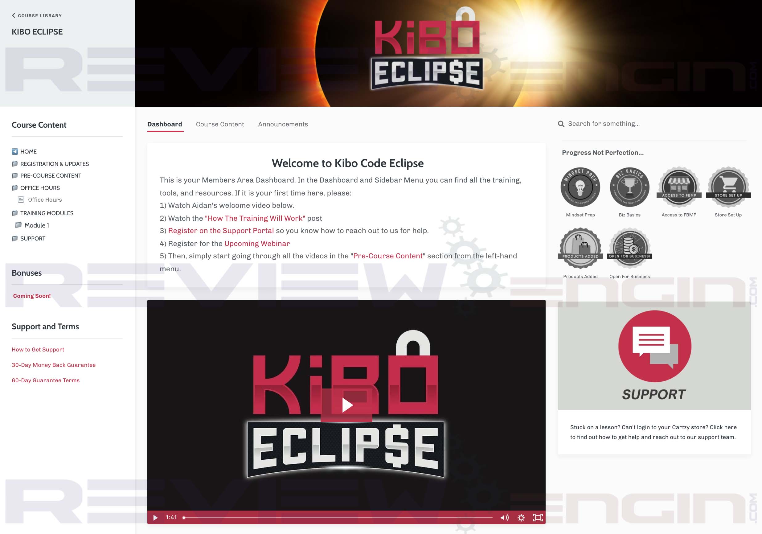 Kibo Eclipse Members Area Dashboard