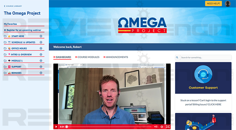 Omega Project Members Area Dashboard Demo